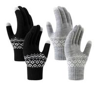 TaleMoon Guantes Mujer Invierno, 2 Pares Guantes Tactiles Mujer Hombre, Guantes Mujer Termicos, Elástico Guantes de Punto para Pantalla Táctil Guantes de Cálidos Invierno （Negro+Gris B）