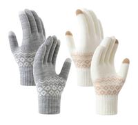 TaleMoon Guantes Mujer Invierno, 2 Pares Guantes Tactiles Mujer Hombre, Guantes Mujer Termicos, Elástico Guantes de Punto para Pantalla Táctil Guantes de Cálidos Invierno （Gris+Blanco）