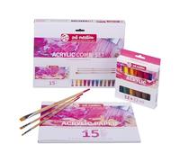 Talens Art Creation Paper Combiset Acrílico, 12 x 12 ml colores, 15 hojas A4, 3 pinceles, ideal para principiantes, set de pintura acrílica versátil