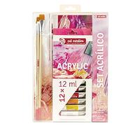 Talens Art Creation Set Acrílico 12 tubos 12 ml, bloc de papel A4, pinceles, manual paso a paso