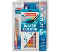 Talens Art Creation Set Acuarela 12 tubos 12 ml, bloc de papel A4, pinceles, manual paso a paso