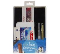 Talens Art Creation set urban sketching (negro) con Swasky, caja 12 acuarelas en pastillas, waterbrush, puntafina, libreta sketchbook, manual paso a paso