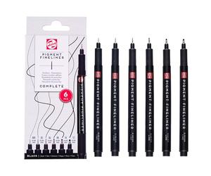 Talens Pigment Fineliner Set Completo, 6 piezas, 0,20 mm - 0,70 mm, tinta resistente a la luz, permanente, a base de agua para dibujar, hacer bocetos, escribir y tomar notas