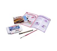 Talens Royal Floral Watercolour para principiantes, Acuarelas 12 colores, Estuche de acuarela, papel acuarela Van Gogh A6, Sakura Pigma Micron Fineliner, Pincel acuarela tamaño, Set de pintura