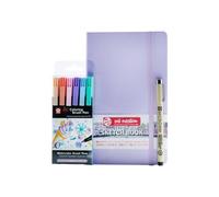 Talens Sakura Koi Brush Pen Sweets 01 - Juego de rotuladores (6 colores, libro de dibujos, 13 x 21 cm, incluye Pigma Micron 01)