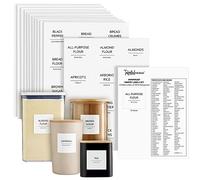 Talented Kitchen 144 etiquetas de despensa para contenedores, almacenamiento de alimentos, tapas negras preimpresas en calcomanías de vinilo blanco mate para cocina de estilo minimalista (resistentes