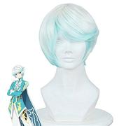 Tales of Zestiria the X Mikleo Cosplay peluca corta peluca de pelo sintético Ombre blanco y azul para fiesta de Halloween Carnaval