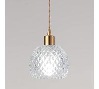 TaleTre Lámpara colgante de latón antiguo, lámpara colgante de mesita de noche de cobre con pantalla de vidrio rayado, iluminación decorativa de estilo rústico, casquillo E27, luces colgantes industri