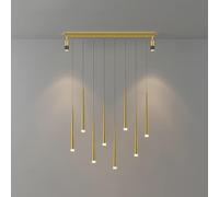 TaleTre Lámpara colgante de tubo largo regulable - Lámpara de araña lineal moderna de mediados de siglo en negro y dorado for comedor e isla de cocina(Gold,8 lights)