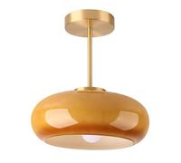 TaleTre Lámpara de techo semiempotrada de estilo mediados de siglo con pantalla de cristal verde leche - Accesorio de estilo vintage para pasillo, comedor, cocina y más(Orange)