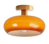 TaleTre Lámpara de techo semiempotrada de estilo mediados de siglo con pantalla de cristal verde leche - Accesorio de estilo vintage para pasillo, comedor, cocina y más(Flush-Orange)