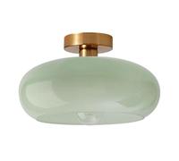 TaleTre Lámpara de techo semiempotrada de estilo mediados de siglo con pantalla de cristal verde leche - Accesorio de estilo vintage para pasillo, comedor, cocina y más(Flush-Milk Green)