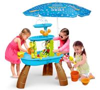 TALGIC Mesa de arena y agua para exteriores para niños de 3 a 8 años - Mesa de juego sensorial con bomba de agua eléctrica, paraguas y accesorios para diversión en el patio trasero