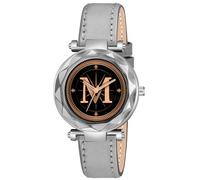 Talgo Alpha-M-GEN-SL - Reloj de pulsera analógico con esfera negra y esfera negra, caja plateada, correa elegante, diseño clásico, para mujeres y niñas, paquete de 1, cuero gris, Clásico