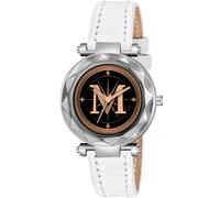 Talgo Alpha-M-GEN-SL - Reloj de pulsera analógico con esfera negra y esfera negra, caja plateada, correa elegante, diseño clásico, para mujeres y niñas, paquete de 1, Cuero blanco 1, Clásico