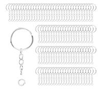 talifoca 100 Piezas Anillas para Llaveros,25mm Llaveros con Cadena + Anillas Abiertas, anillos con cadena, anillo partido, anillo para manualidades, juego de llaveros, para DIY Llaves, Artesanías