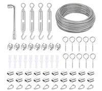 talifoca 30m Cable de Acero Inoxidable, 3mm Cable Acero Nylon, Kit de Cuerda de Acero con Tensor y Alambre para Suspensión de Cuerda,Tendedero, Toldos, Soporte Planta