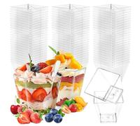 talifoca 50 Piezas 2oz/60ml Vasos de postre, tazas de postre de plástico Reutilizables Vasitos para Postres Transparentes para Pudín, Mousse, Helado, Cumpleaños, Bodas
