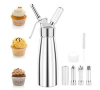 talifoca 500 ml Sifón de Cocina Espumas, dispensador de Crema sifon de Nata Aluminio con 3 boquillas acero Inoxidable y 1 Cepillo, Sifon de Nata para Decorar Pasteles de Cumpleaños, Helados y Postres