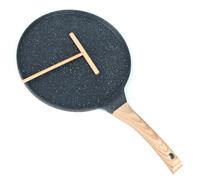 talifoca Crepera Inducción 26 cm - Sartén Antiadherente para Crepes con Revestimiento de Granito - Mango Madera - Palatschinken Pfanne con Repartidor de Masa - Apta para Todo Tipo de Cocina, Sin PFOA