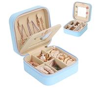 talifoca Joyero Viaje con Espejo, Joyero Pequeño para Mujeres Niñas, Joyero de Cuero PU para Pendientes, Anillos, Pendientes, Cadenas