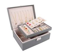 talifoca Joyeros Mujer, 2 capas Caja Joyero organizador de Joyas de Cuero PU, Organizador Joyas para Pendientes, Anillos, Aretes, Pulseras y Collares