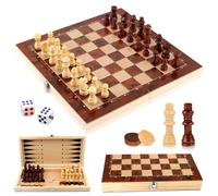 talifoca Juego De Ajedrez 3 En 1 de Madera, Juego de Ajedrez Damas Backgammon, Tablero Ajedrez de Viaje Ajedrez Madera, Portatil Tablero Ajedrez para Familiares Fiesta Viaje 29×29 CM