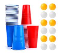 talifoca Juego de vasos para pong de cerveza, incluye 50 vasos (500 ml) y 12 pelotas de ping pong, vasos de fiesta de Beerpong, vasos reutilizables, para fiestas, cumpleaños, festivales, bodas,