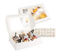 talifoca Paquete de 10 Cajas Para Cupcakes, Caja Para Cupcakes con Ventana Transparente y Pegatinas, Caja de Cartón Blanco Resistente para Decoración de Tartas y Transporte de Cupcakes, 6 Hoyos
