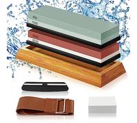 talifoca Piedra de Afilar,8-EN-1 Piedra de Afilar Cuchillos 400/1000 3000/8000 Grit Con Base Antideslizante de Bambú, Guía de ángulo y piedra de aplanamiento