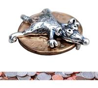 Talismán en forma de ratón | Protección de su riqueza, amuleto de plata, ratón rata sobre moneda, talismán de abundancia de riqueza, amuleto para billetera, figura coleccionable, Metal