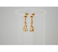 TALISMAN JEWELLERY Pendientes en Chapado Oro 3 micras 18k con cierre de Tuerca Lágrima - Gato del Antiguo Egipto, Gato Egipcio (7 MM x 16 MM de pieza + 7 MM de cierre)