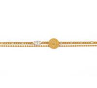 TALISMAN JEWELLERY Pulsera Cadena de Acero 316L Dorado 18K (PVD) y Circonita Cúbica - Eguzkilore, Flor del Sol, Flor Vasca (12 mm pieza / 15 cm + 5 cm de extensión)