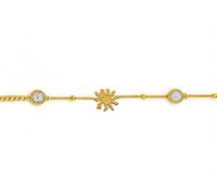 TALISMAN JEWELLERY Pulsera Cadena de Acero 316L Dorado 18K (PVD) y Circonita Cúbica - Eguzkilore, Flor del Sol, Flor Vasca (10 mm pieza / 15 cm + 5 cm de extensión)