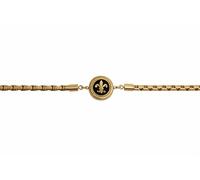 TALISMAN JEWELLERY Pulsera Cadena de Acero 316L Dorado 18K (PVD) y Esmalte Negro - Flor de Lis, Fleur de Lys (14 mm diámetro y 6 mm grosor pieza / 17,5 cm cadena + 4 cm de extensión)