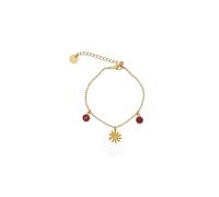 TALISMAN JEWELLERY Pulsera cadena en acero chapado oro 18k PVD y circonitas - Eguzkilore flor vasca (10 mm pieza / 15 cm cadena + 5 cm extensión)