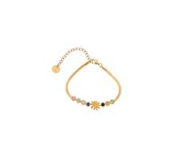 TALISMAN JEWELLERY Pulsera cadena en acero chapado oro 18k PVD y circonitas multicolor - Eguzkilore flor vasca (10 mm pieza / 15 cm cadena + 5 cm extensión)