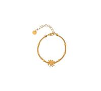 TALISMAN JEWELLERY Pulsera cadena plana en acero chapado oro 18k PVD - Eguzkilore flor vasca (11 mm pieza / 15 cm cadena + 5 cm extensión)