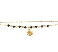 TALISMAN JEWELLERY Pulsera de Acero 316L Dorado 18K (PVD) y Circonita Cúbica Negra - Eguzkilore, Flor del Sol (13 mm pieza / 15 cm + 5 cm de extensión)