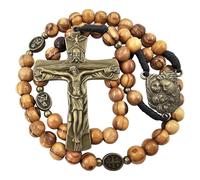 TALISMAN4U Cuentas de oración de madera de olivo, rosario católico, bronce, crucifijo de la Santísima Trinidad, centro de mesa de la Sagrada Familia, medallas de la Virgen María, rosarios para