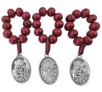 TALISMAN4U Juego de 3 rosarios de dedo, medalla devocional de los santos católicos, una década de oración, rosario de bolsillo, cuentas de madera rojas, hecho a mano, mini rosarios religiosos, Madera,