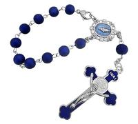 TALISMAN4U San Benito Rosario de automóvil de una década para espejo retrovisor, medalla milagrosa, rosario azul profundo, rosario católico contra el mal para mujeres y hombres