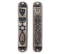 Talisman4u Set de 2 estuche de mezuz mesinico de peltre con desplazamiento por puerta de Israel Menorah Messianic Seal 10 cm / 4 pulgadas