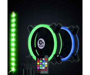 Talius Siroko Twin Pack Doble Aro RGB + Tira LED + Control Remote - Ventilador 12 cm