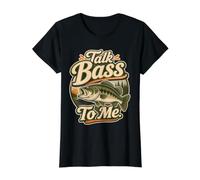 Talk Bass To Me Largemouth Fishing Angler Camiseta gráfica económica, Mujer, Negro, L