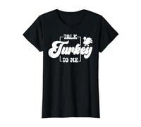 Talk Turkey To Me Cena Comida Feliz Día de Acción de Gracias Divertido Camiseta gráfica económica, Mujer, Negro, M