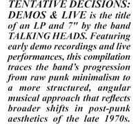 Talking Heads - Tentative Decisions: Demos & Live (2Lp-Vinilo)