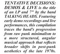 Talking Heads - Tentative Decisions: Demos & Live (BF25 EX) [Vinilo]