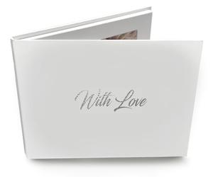 Talking Print Libro de memoria con amor plateado en la portada. Folleto de vídeo e imagen de 7 pulgadas, A5+, parte trasera dura, carga tu propia memoria, 256 MB