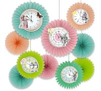 Talking Tables 10x Adornos colgantes de papel con forma de abanico con el curioso reloj de Alicia en el país de las maravillas para cumpleaños de niños y fiestas de té con el Sombrerero Loco